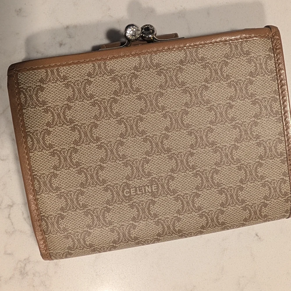 Celine Triomphe Canvas Bifold Wallet in Beige & Tan - Picture 2 of 9